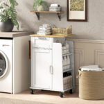 Carrello da Cucina con Cassetto, Armadietto, Portasciugamani e 3 Portaspezie, in Legno, 62x40x87 cm, Bianco - immagine 9