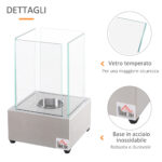 Camino a Bioetanolo da Tavolo con Bruciatore da 0,4L, Biocamino in Acciaio e Vetro per Interni ed Esterni, 20x20x33cm, Argento - immagine 6