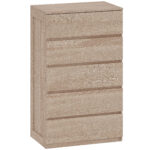 Cassettiera 5 Cassetti in Legno con Guide in Metallo e Maniglie Scanalate, 60x39x1 cm, color Faggio