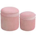 Set 2 Pouf Poggiapiedi Rotondi Impilabili e Imbottiti con Rivestimento in Velluto, Contenitore da 34,8L, Rosa