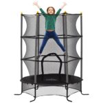 Trampolino Elastico per Bambini Ø1,6x1,9 m con Rete di Sicurezza e Pali Imbottiti, Età 3-10 Anni, Nero