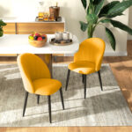 Set 2 Sedie da Pranzo Design Nordico in Metallo e Tessuto Effetto Velluto Giallo e Nero, 52x54x79 cm - immagine 7