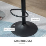 Set 2 Sgabelli da Bar con Altezza Regolabile Base in Metallo Seduta in Velluto, Sgabelli Cucina Alti Girevole con Schienale e Poggiapiedi, 51,5x57,5x93-114,5cm, Grigio - immagine 5