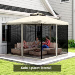 Zanzariera per Gazebo Tende di Ricambio Universale con Cerniere, 302x207cm - Nero e Beige - immagine 2