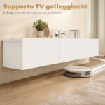 Mobile Porta TV fino a 82" Sospeso con 3 Armadietti a Ribalta e Ante Soft Close, Bianco - immagine 4