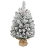 Albero di Natale Piccolo Alto 60 cm con 72 Rami Innevati, Pigne e Bacche Rosse, Verde