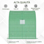 Serra da Parete con 2 Ripiani per Piante e Fiori in Acciaio e PE, 2x1x215 cm, Verde - immagine 4