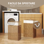 Cesto Portabiancheria 72L con Coperchio in Bambù, Manici in Corda e Sacco Rimovibile, Marrone - immagine 6