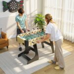 Calcio Balilla Pieghevole con Impugnature Antiscivolo, 2 Palline e Segnapunti, Verde e color Legno - immagine 2