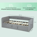 Letto Divano 3 Posti con Lettino Estraibile Convertibile in Letto Matrimoniale,205x186x75 cm, Grigio Chiaro - immagine 3