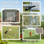 Recinto per Galline da 6m² per 6-8 Animali con Tetto Impermeabile, Mangiatoia e Posatoio, 3x2x1,9m, Argento - immagine 7