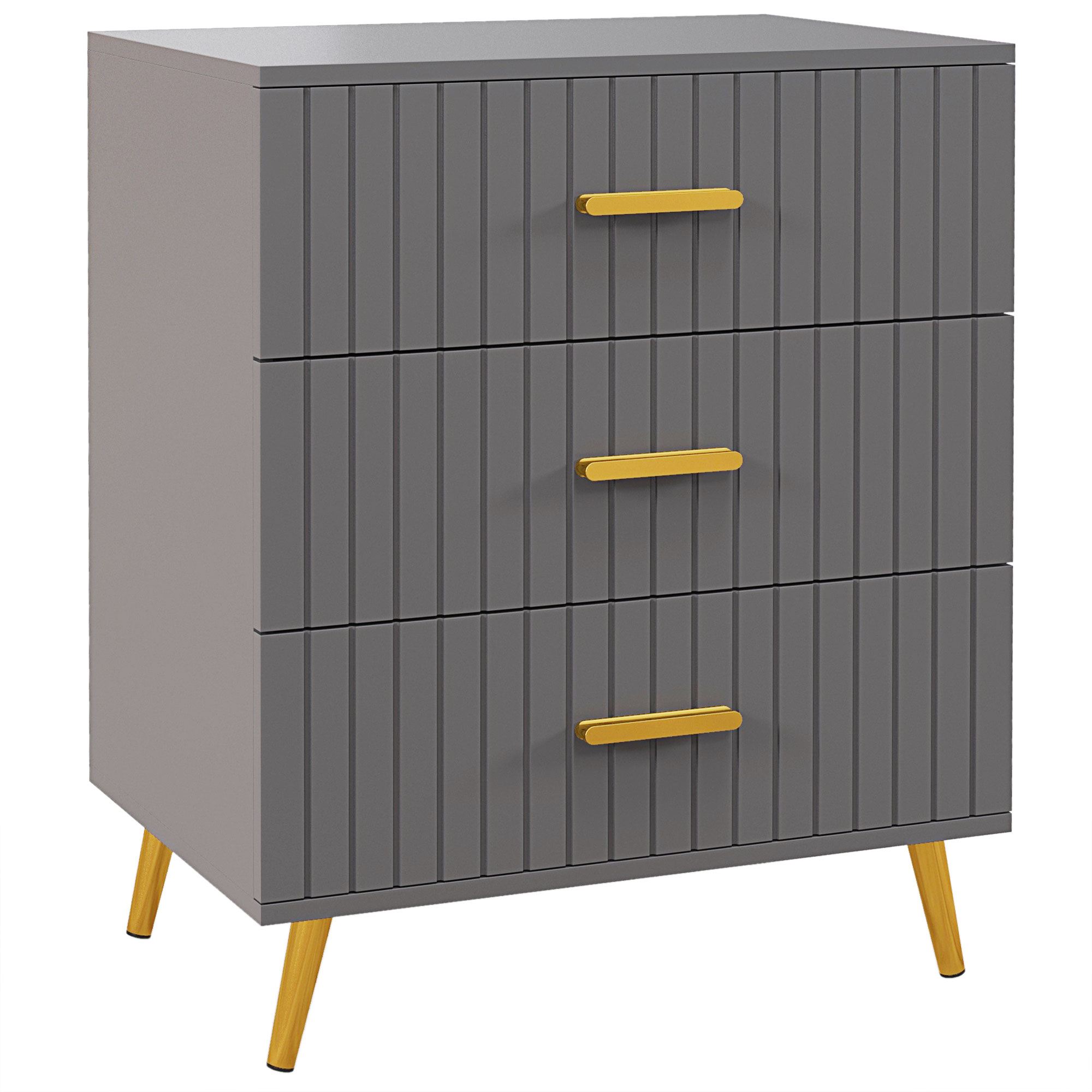 QP704f1955b2ad3a6.jpg Cassettiera 3 Cassetti Moderna in Legno e Alluminio, 60x40x71,5 cm, Oro e Grigio Scuro - immagine 1