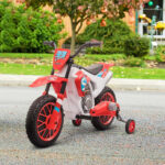 Moto da Cross Elettrica per Bambini da 3-5 Anni, Moto Elettrica per Bambini con Batteria 12V Ricaricabile e Rotelline Rimovibili, 106,5x51,5x68cm, Rosso - immagine 2