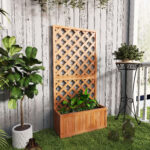 Fioriera da Esterno con Grigliato per Rampicanti e Vaso, in Legno di Abete, 72,5x31,5x149,5 cm, Arancio - immagine 2