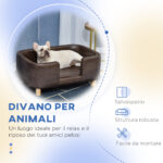 Divanetto per Animali, Cuscino Imbottito in Gommapiuma Rimovibile, Cane di Taglia Media Piccola, Marrone Scuro 74x48,5x31cm - immagine 6