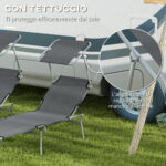 Set 2 Sdraio da Giardino Pieghevoli con Tettuccio Regolabile, in Tessuto Oxford e Metallo, 187x58x36 cm, Grigio - immagine 6