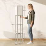 Lampada da Terra con Ripiani, Luce Regolabile, Interruttore a Pedale e Porte USB, Bianco e Rovere - immagine 3