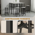 Set da Bar 6 Pezzi con 4 Sgabelli da Bar e 2 Tavoli Alti in Legno Truciolato e Acciaio per Cucina e Soggiorno, Grigio - immagine 7
