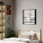 Bacheca Portaoggetti a 5 Ripiani Regolabili in Legno con Ante in Vetro, 80x9,5x83 cm, Bianco e Nero - immagine 2