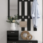 Mobile da Ingresso Appendiabiti con Scarpiera e Specchio, in Truciolato, 90x10x102 cm, Nero - immagine 8