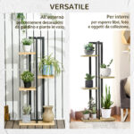 Portapiante a 4 Ripiani dallo Stile Industriale in Legno di Abete e Metallo, 45x25x110 cm, Nero e color Legno - immagine 6