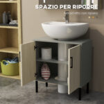 Mobile Bagno sottolavabo con Doppia anta e ripiano in Truciolato, 60x30x60cm, Grigio e color Quercia - immagine 5