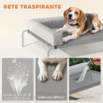 Lettino per Cani Rialzato di 20 cm con Cuscino a L, in Poliestere e Acciaio, 110x75x30 cm, Grigio e Argento - immagine 6