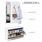 Mobile per Ingresso in Legno Set 3 Pezzi con Scarpiera, Appendiabiti e Specchio, 80x27x46,5cm - Bianco - immagine 5