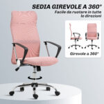 Sedia Ergonomica da Ufficio Girevole, Altezza Regolabile e Schienale a Rete, 63x65x109-119 cm, Rosa - immagine 5