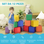 Set 12 Cubi Giocattolo Morbidi per Bambini 12-36 Mesi, Blocchi Schiuma per Bambini, Costruzioni Morbide in PU ed EPE, 20x20x20 cm, Multicolore - immagine 7