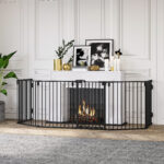 Cancelletto di Sicurezza Pieghevole 6 Sezioni, Cancellino Barriera per Cani in Acciaio, Sistema di Blocco e Chiusura Automatica, Nero - immagine 2