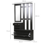 Mobile da Ingresso Appendiabiti con Scarpiera e Specchio, in Truciolato, 90x10x102 cm, Nero - immagine 3