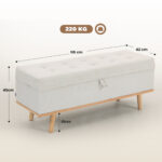Panca Contenitore da 80L Imbottita con Rivestimento in Tessuto e Gambe in Legno, 118x42x45 cm, Crema - immagine 3