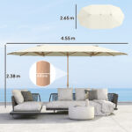 Ombrellone Doppio con Apertura a Manovella, in Acciaio Inox e Poliestere, 455x265x238 cm, Beige - immagine 3