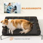 Lettino per Cani Rialzato di 19,5 cm con Cuscino a U, in Poliestere e Acciaio, 110x75x30 cm, Nero e Argento - immagine 5