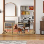 Cancellino per Cani Pieghevole con 3 Pannelli e Piedini Triangolari, 210x70 cm, Legno Naturale - immagine 2