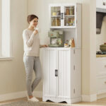 Mobile Dispensa Cucina con 2 Armadietti e 8 Ripiani, in Legno e Acrilico, 60x39,5x179,6 cm, Bianco - immagine 9