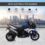 Moto Elettrica per Bambini 3-5 Anni 6V (max, 25kg), Velocità 3km/h, Motorino Elettrica per Bimbi con 3 Ruote, Luci e Suoni, Blu e Nero, 86x42x52cm - immagine 4