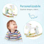 Cavallo a Dondolo Bambini da 1-3 Anni in Legno con Maniglie e Poggiapiedi, 68x26,5x48 cm, Bianco - immagine 5