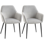 Set 2 Sedie Moderne Nordiche Imbottite con Braccioli Ricurvi in Tessuto Effetto Velluto, per Soggiorno, Sala da Pranzo, Grigio | Aosom Italy