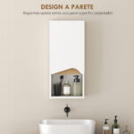 Pensile Bagno con Ripiano Aperto e Armadietto con Scaffale Regolabile, in Legno, 30x17x67 cm, Bianco e color Legno - immagine 4