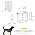 Cancellino Pieghevole per Cani Piccola/Media Taglia con Serratura in Legno 237,5x36x80cm - Bianco - immagine 3