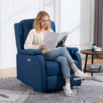 Poltrona Reclinabile Elettrica con Poggiapiedi in Tessuto Effetto Lino, 79x90x106 cm, Grigio Scuro - immagine 2