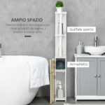 Colonna Bagno con 2 Ripiani e 2 Armadietti, Mobile Alto Salvaspazio 15,2x29,8x118 cm, Bianco e color Legno - immagine 4