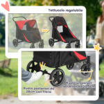 Passeggino per Cani Pieghevole con Ingressi a Cerniera e Finestre a Rete, 112x65x1 cm, Nero e Rosso - immagine 6