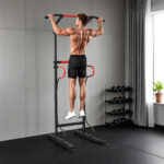 Barra per Trazioni Power Tower Stazione Fitness Multifunzione con Altezza Regolabile 171-219cm Nero Rosso - immagine 2