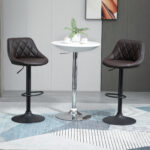 Set 2 Sgabelli da Bar Regolabili con Schienale e Poggiapiedi, Base in Metallo e Seduta in Similpelle, 46x48x83-104 cm, Marrone e Nero - immagine 7