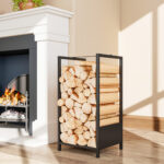 Scaffale Portalegna da Esterno e Interno in Acciaio con Base Rialzata, 39x35x76cm, Nero - immagine 2