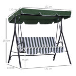 Dondolo da Giardino a 3 Posti con Tettuccio Inclinabile e Cuscini, 172x110x153 cm, Verde - immagine 3