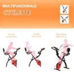 Cyclette Pieghevole 2 in 1, Resistenza Magnetica Regolabile 8 Livelli, Cyclette da Casa Silenziosa con Sensore di Frequenza Cardiaca, Elastici per Braccia, Schermo LCD, Volano 2,5kg, Rosso - immagine 8